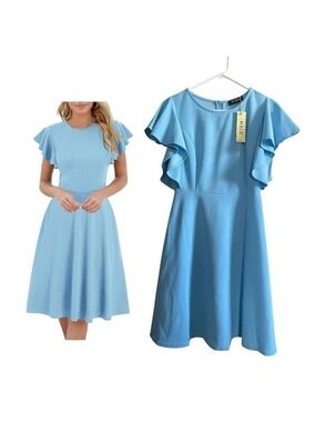 Blue Ruffle Sleeve Mini Dress Medium